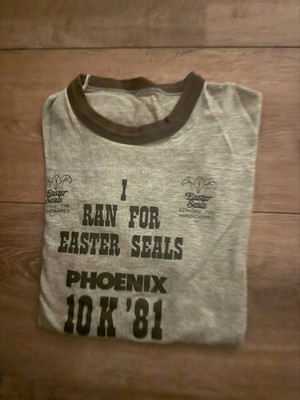 Vintage 1981 Ringer T Shirt M Brown Running Marathon Easter Seals Pun Runners