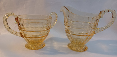 Fostoria Glass Co Hermitage Topaz Creamer & Sugar Set Elegant