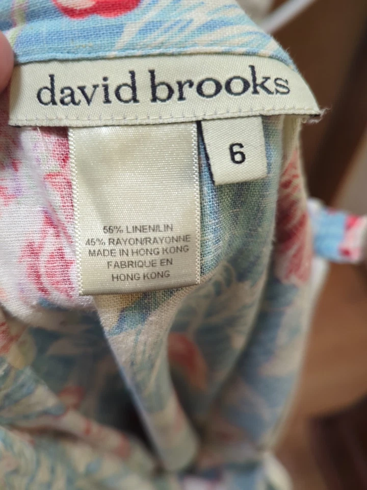 Maxi Falda Vintage David Brooks Para Mujer Costera Floral Lino Mezcla Rayón Talla 6 Foto 3 de 4