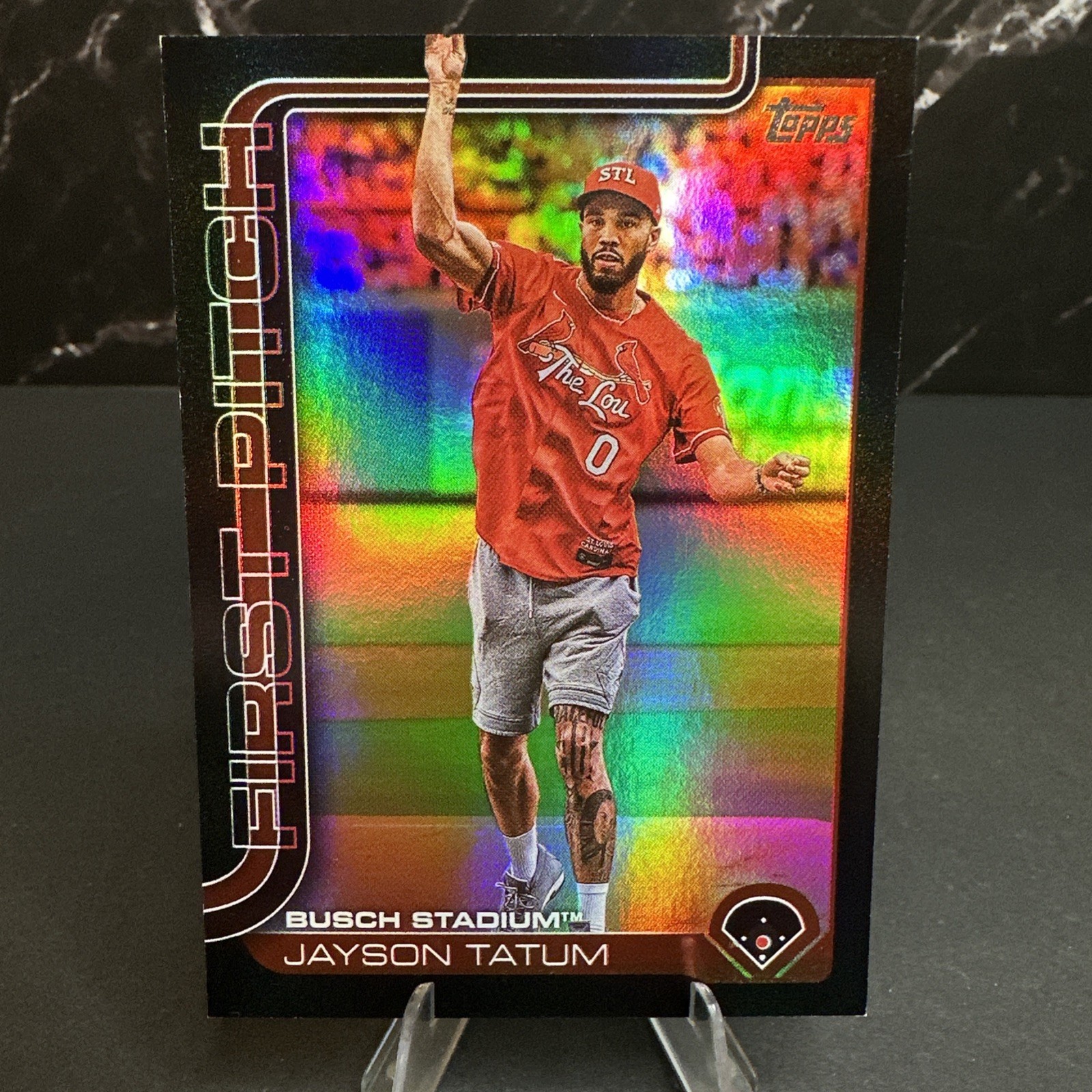 2025 Topps Series 1 Jayson Tatum First Pitch Black Foil 10/10  Bookend