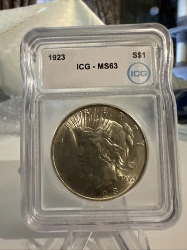 1923 90% Silver Peace Dollar $1 Graded MS63 by ICG Nice Luster Coin A Must Have