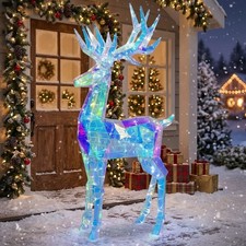 5 Ft Pre-Lit Iridescent Christmas Reindeer 160 LED Lights Outdoor Yard D cor
