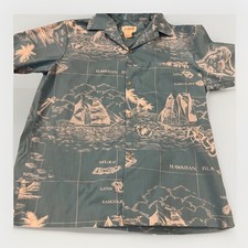 Vintage Helena's Made In Hawaiin Map Print Aloha Shirt S/S Island Traveler S Men