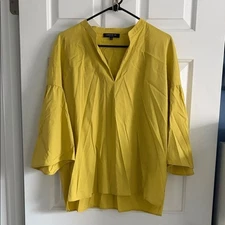 Lafayette 148 New York V-Neck Cotton Blouse Size L