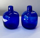 Pair (2) Vintage BLENKO #6424 Joel Myers Hand Blown Cobalt Blue Art Glass Vase