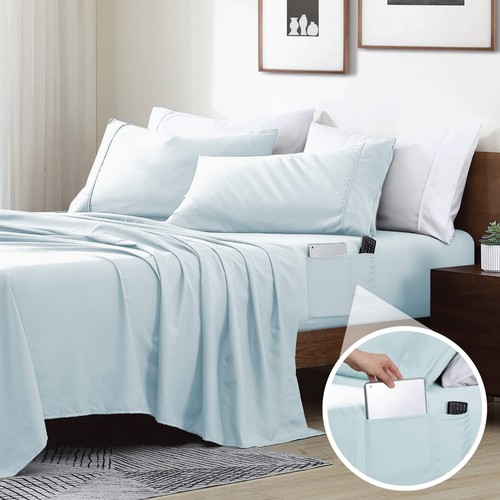 Smart Sheets, Ultra Soft Brushed Microfiber 4-Piece Sheet Set, Fitted Bed She...