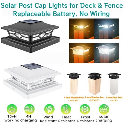 Solar Post Cap Lights for Deck & Fence - Dual Color-Warm/Cool White IP65 4x4 6x6
