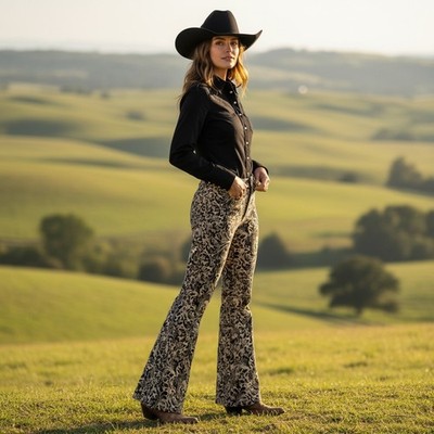 Equestrian Design Santa Barbra Women Flare Small Black  Gold Jacquard