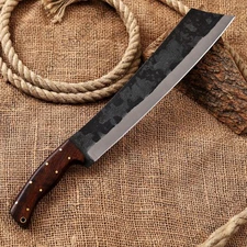 Carbon Steel Machete Full Tang Thick Sharp Blade Wood Handle Sheath 16.25” USA.