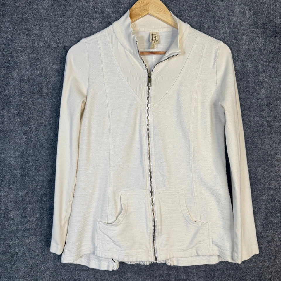 Chaqueta XCVI Mujer Pequeña Crema Crochet Cremallera Completa Lagenlook Espalda Abierta Boho Informal Foto 3 de 4