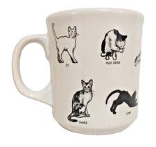 FISHS EDDY Kitty CAT COMMANDS Demands Positions - Funny Art Cat Lady Coffee MUG