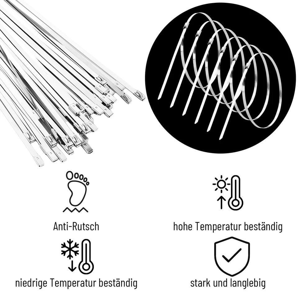 55 fascette per cavi in acciaio inox 4,6 x 500 mm in argento fascette in acciaio - Immagine 3 di 4