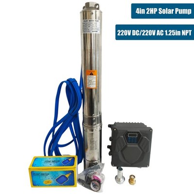 2HP 4'' AC/DC 220V Solar Pump Submersible Pump Bore Deep Well Pump+MPPT Controlle