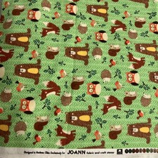 JOANN green brown orange cotton flannel Forest Animals Fabric 7/8 yard