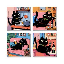 4Pack Funny Black Cat Kitchen Paint by Numbers Kit for Kids, Vintag... Fast Ship