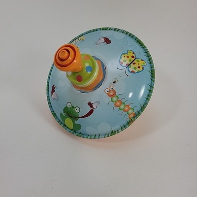 Vintage Unbranded Metal Spinning Top Toy Nature Frog BEE