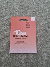 Three 10GB Data Only SIM Lasts up to 1 month