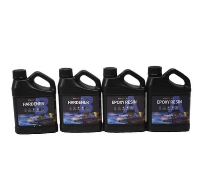 H316 Lot of 4 Funepoxy Epoxy Resin & Hardener 500ml Mixing Ratio 1:1 Crystal 