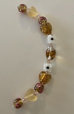 New 7 Strand With Gold Hearts LampWork Glass Focal Beads 12-17mm