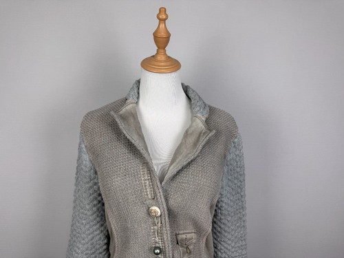Elisa Cavaletti Gray Designer Tight Knit Buttons Belted Short Jacket Sz S - Picture 2 of 24