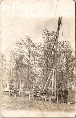 RPPC Water Well Drilling Rig Possible Steam-Powered Postcard Workers Rural Scene