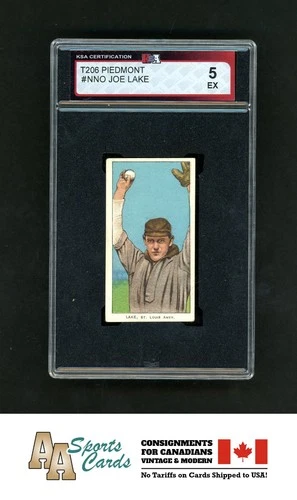 1909-1911 T206 PIEDMONT BASEBALL JOE LAKE KSA 5 (EX) 350-460/25 BACK