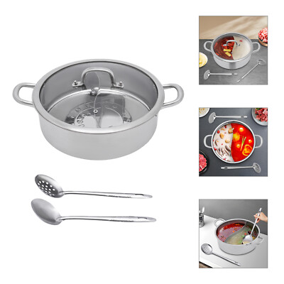 Stainless Steel Shabu Dual Sided divider Cooking Soup Hot Pot Cookware with Lid