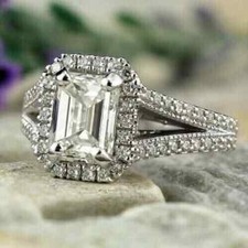 2Ct Emerald Cut Lab Created Diamond Women Engagement Ring 14k White Gold Plated