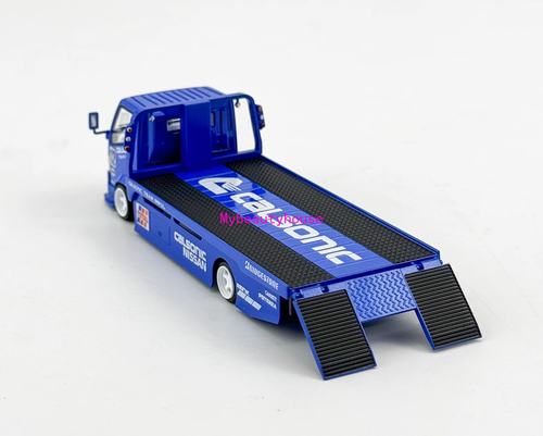 MT 1:64 Blue Calsonic H300 Flatbed Tow Truck Custom Model Diecast Metal Car - Picture 8 of 12