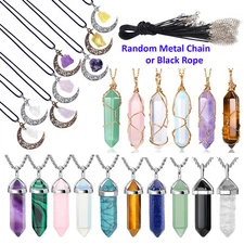 Bullet Shape Pendant Hexagonal Moon Chakra Crystal Quartz Pendants Necklace US
