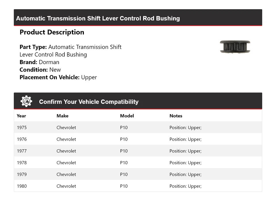 Buje superior de varilla de control de palanca de cambios 1976 para Chevrolet P10 Dorman AT 1975-1980 Foto 2 de 4