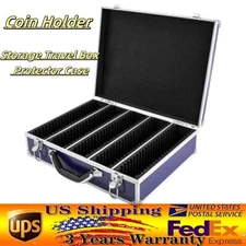 100 Graded Certified Coin Slab Aluminum Blue Storage Travel Box Protector Case