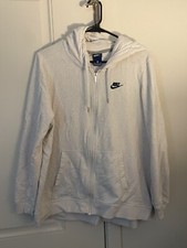 VTG 80S Nike WHITE SPECKLE FULL ZIP CANVAS HOODIE SWEATER Women Y2K SZ XL Read 