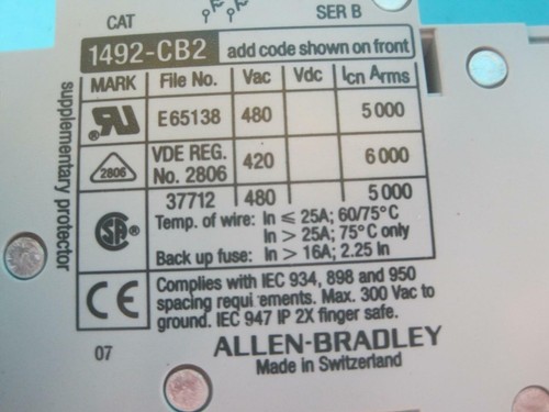 SET BESTEHEND AUS 3 ALLEN BRADLEY 1492-CB2 H040 4 AMP SCHUTZSCHALTER 2 POLIG MIT 1492-ACB - Bild 12 von 12
