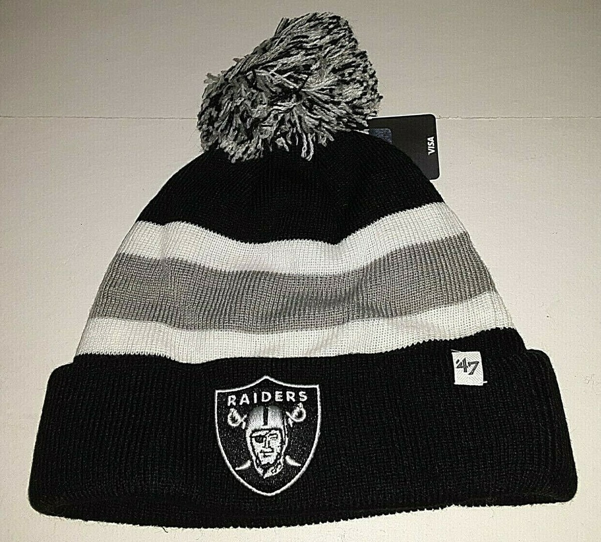 Raiders Beanie Grey and Black Hat Oakland Las Vegas Los Angeles Raider Nation New Era Las Vegas Raiders NFL Beanie Knit Hat main image 2