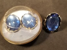 Emmons Blue Fire Vintage Ring & Earrings Orignal Box 1950's