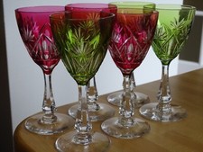 VAL ST LAMBERT 6 ANCIENS VERRES VIN ROEMER CRISTAL LUBIN TAILLER DOUBLER COLORER