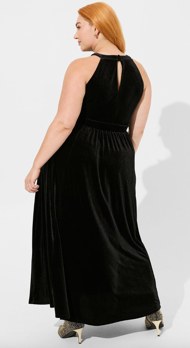 Long Black Velvet Halter Dress Torrid Maxi Velvet Halter A Line Dress Size NWT Long Black Velvet Halter Dress Torrid Maxi Velvet Halter A Line Dress Size NWT