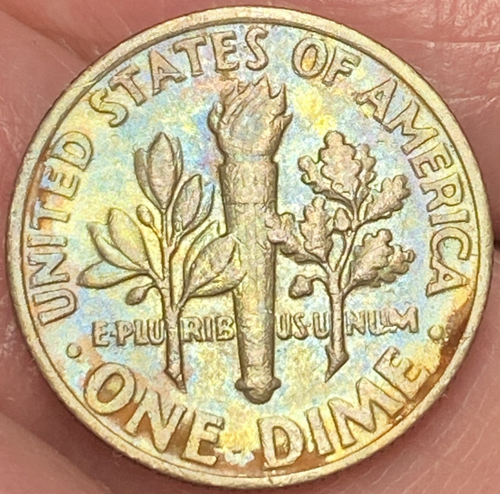 1977-P Roosevelt Dime Beautiful Brilliant Rainbow Toned Coin  #8 - Picture 4 of 14