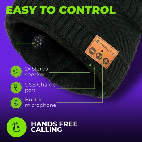 Bluetooth Beanie Wireless Hat with Scarf – Black Headphone Beanie Hat –Music Hat - Picture 6 of 7
