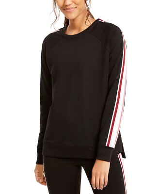 Ideology Long Sleeve Varsity Stripe French Terry Sweatshirt Black, Medium #8215