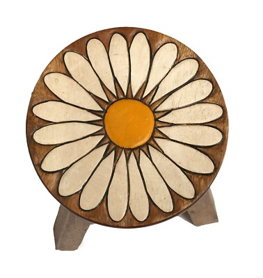 Childrens/Childs/Kids Wooden Stool - White Daisy (FLW01)