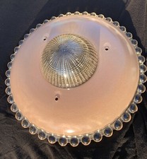 Vintage Art Deco Ceiling Light Shade Cover Pink Beaded Trim Glass  Shabby 3 Hole
