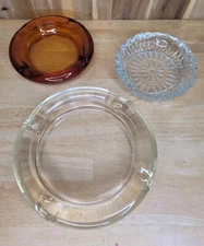 Vintage Clear & Amber Colored Glass Round Cigarette Table Ashtray Lot Of 3 