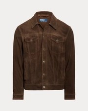 Polo Ralph Lauren Leather Suede Trucker Jacket In  Tobacco   Brown Size Large