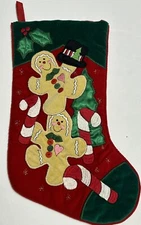 Vintage Christmas Gingerbread Candy Canes Holly Holiday Stocking