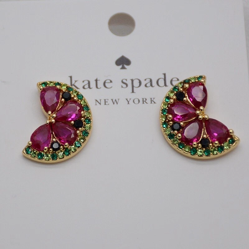 Kate Spade Jewery Purple Green CZ Watermelon Stud Post Earrings Flower Butterfly