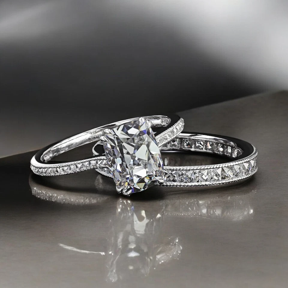 PT950 Diamond Cushion Cut Platinum Band Set Lab Created IGI 2.80 Ct Engagement - Imagem 2 de 4