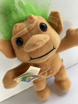 VTG 1991 Troll-kins Plush Green Hair - Tags Attached￼￼ 9  Troll Stuffed Animal￼