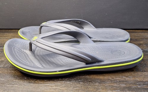 Crocs Men’s Size 9/ Women’s Size 11 Gray w/Green Trim Flip-Flop Thong Sandals - Picture 8 of 12